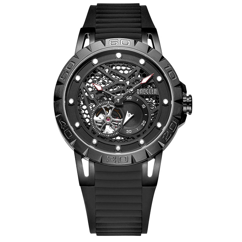 Baogela New Top Brand Luxury Men \\'s Watches Skeleton Automaattinen mekaaninen kello miesten vedenpitävä rannekello 6772 Black