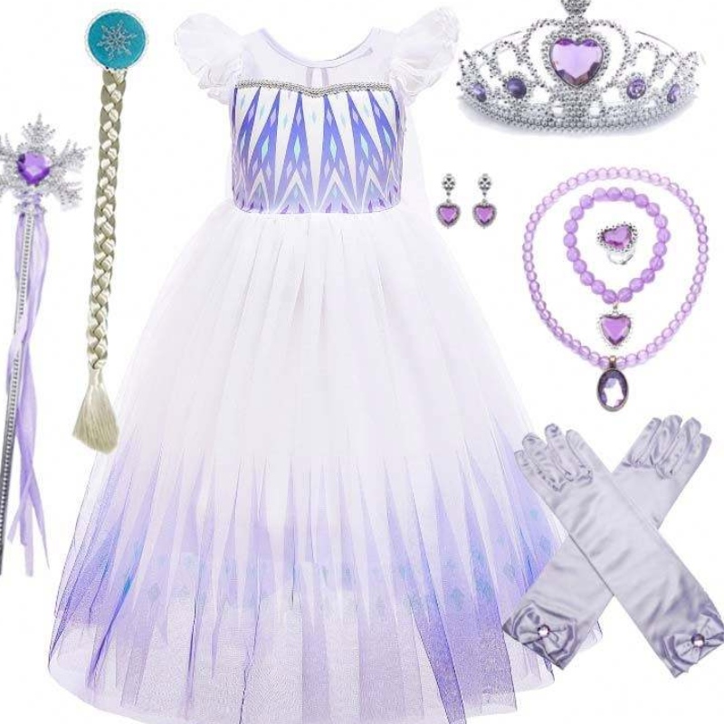 Tukkumyynti 3-10 vuotta Prinsessa Snow Queen Elsa Queen -mekko asusteilla Crown Braid Wand HCGD-029