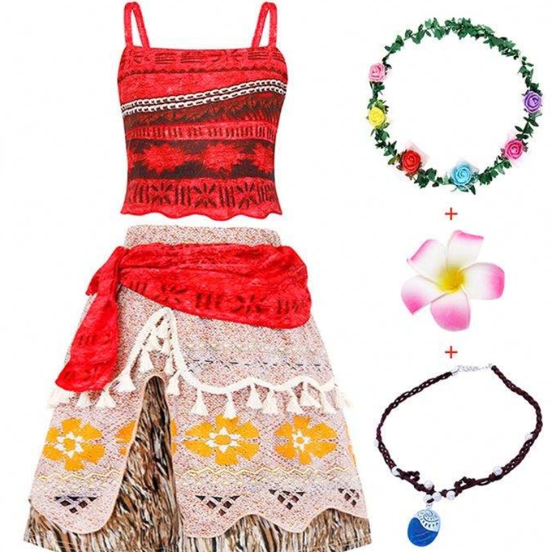 Halloween cosplay -pukuhame-pukusyku Moana-mekko tytöt kaulakorulla pääpannalla DGHC-015