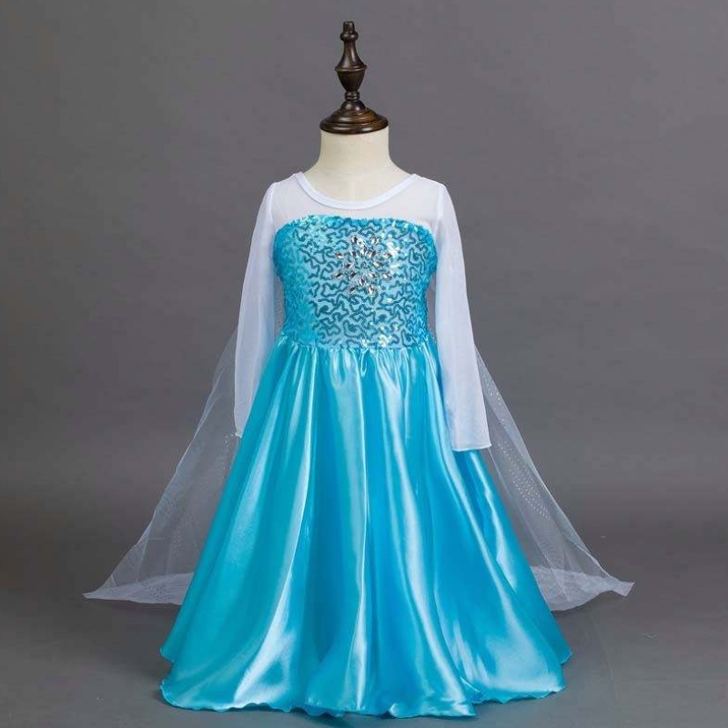 Snow Party Queen Halloween -puku Sininen pitkähihainen Snow Queen Queen Sequin Elsa -mekko tytöille asusteilla HCGD-006