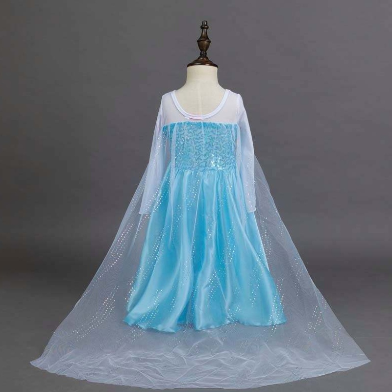 Snow Party Queen Halloween -puku Sininen pitkähihainen Snow Queen Queen Sequin Elsa -mekko tytöille asusteilla HCGD-006