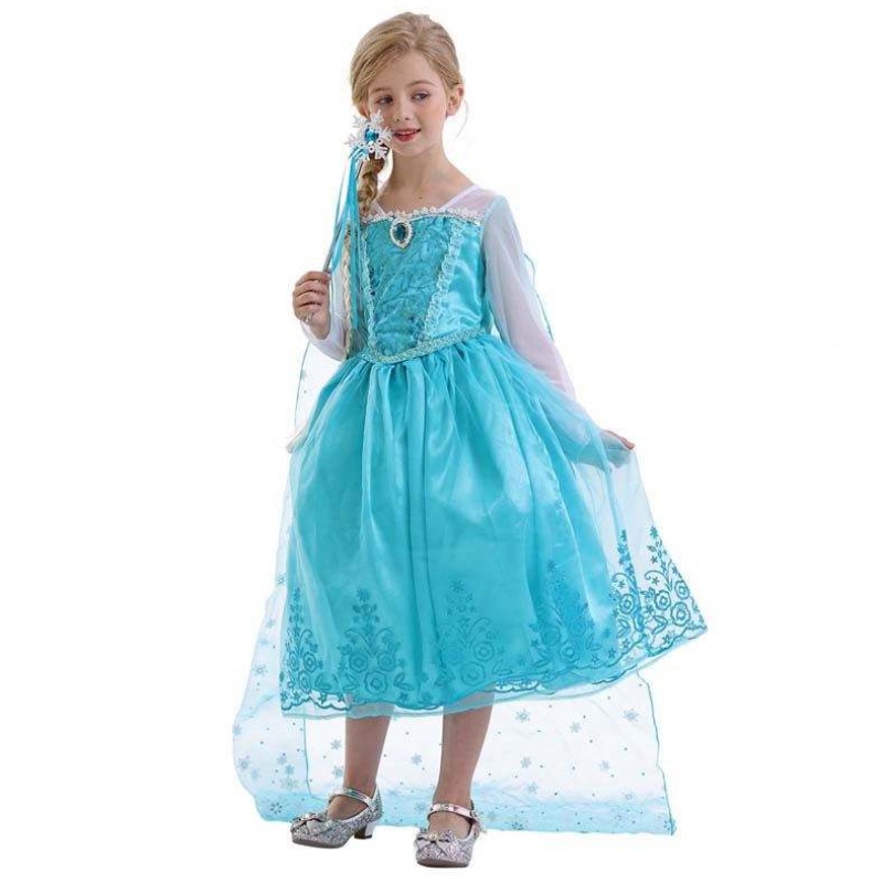 Lapset syntymäpäivänäyttelijä 2-10y paljetti sininen pitkähihainen Halloween Prinsessa Elsa Dress Cosplay HCGD-039