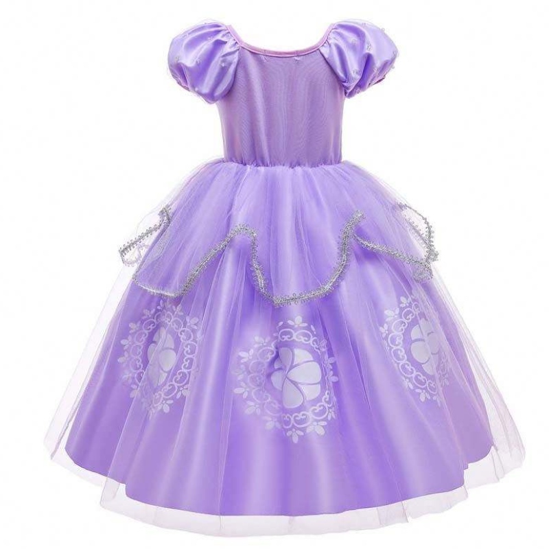 Fancy Party Purple Kids Puff Sleeve Princess Sofia Halloween -puku asusteilla HCRS-005
