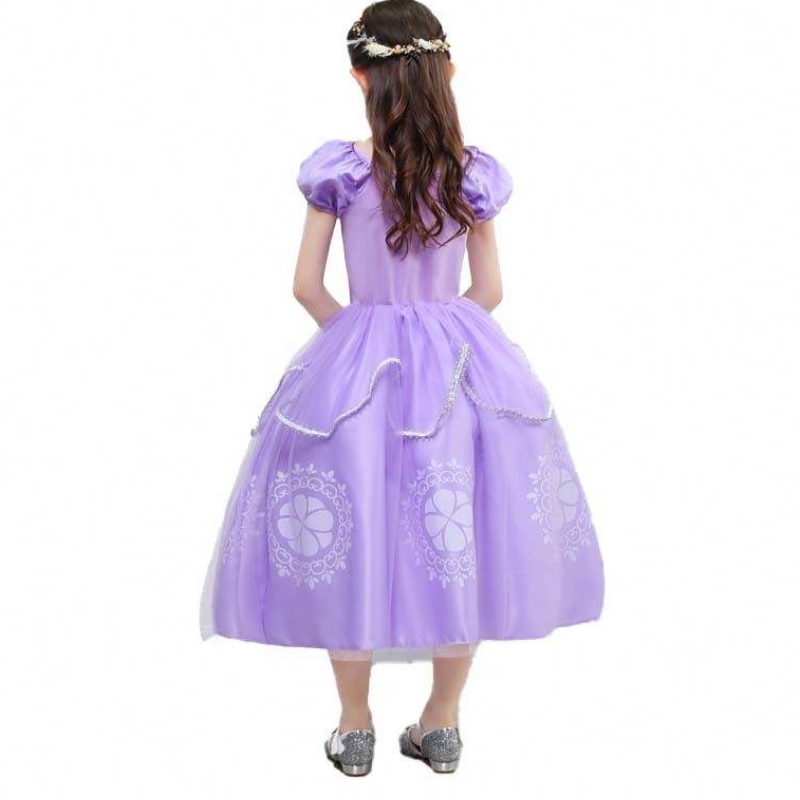 Fancy Party Purple Kids Puff Sleeve Princess Sofia Halloween -puku asusteilla HCRS-005