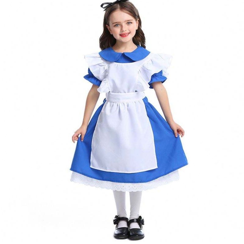 Tytöt Halloween Ruffle trim -sidonta vyötärö sininen Alice in Wonderland Cosplay Kids valkoisella esiliinalla 4-12 vuotta DGHC-070