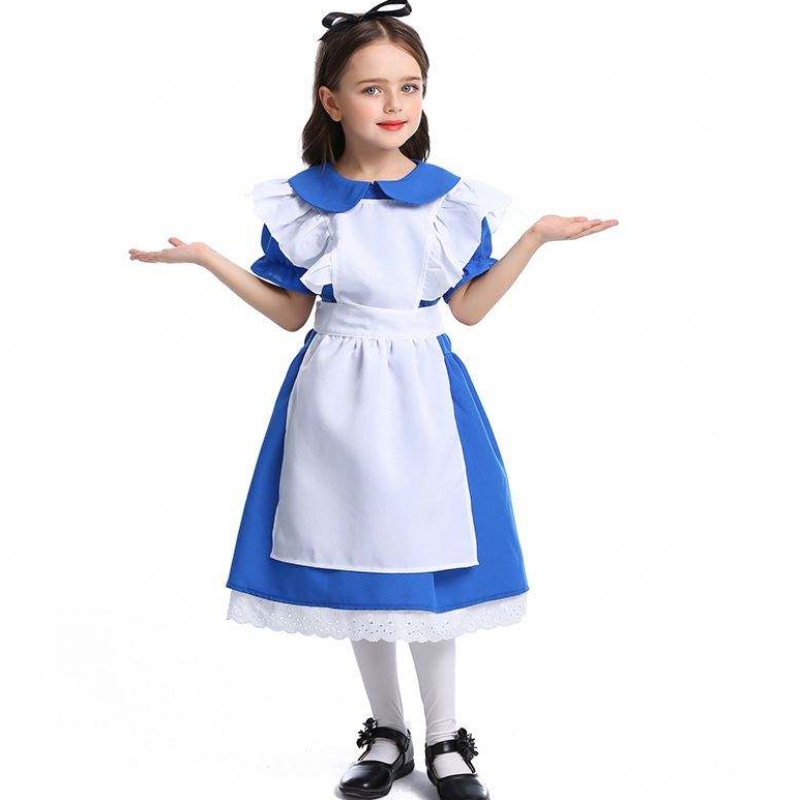 Tytöt Halloween Ruffle trim -sidonta vyötärö sininen Alice in Wonderland Cosplay Kids valkoisella esiliinalla 4-12 vuotta DGHC-070