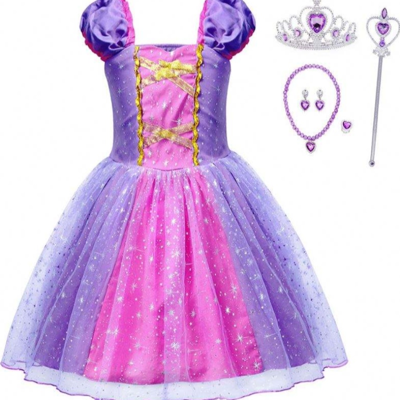 Korkealaatuinen Rapunzel Princess -mekko juhlaelokuvalle Tangled-hahmot Cosplay Girls Birthday Party -mekko 1-4 vuotta
