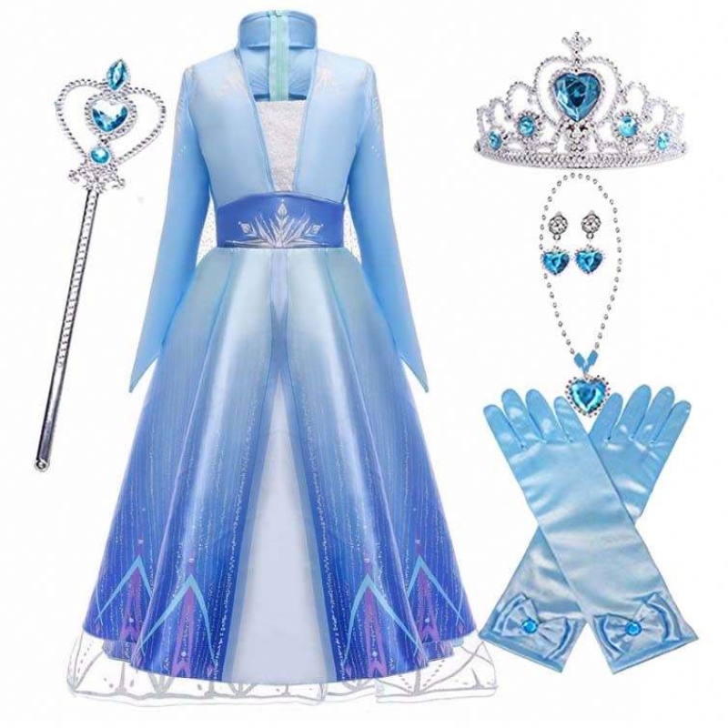 Kids Girls Halloween Party Cosplay 110-150cm Prinsessa pukeutuu Elsa-mekko Prinsessa HCGD-011