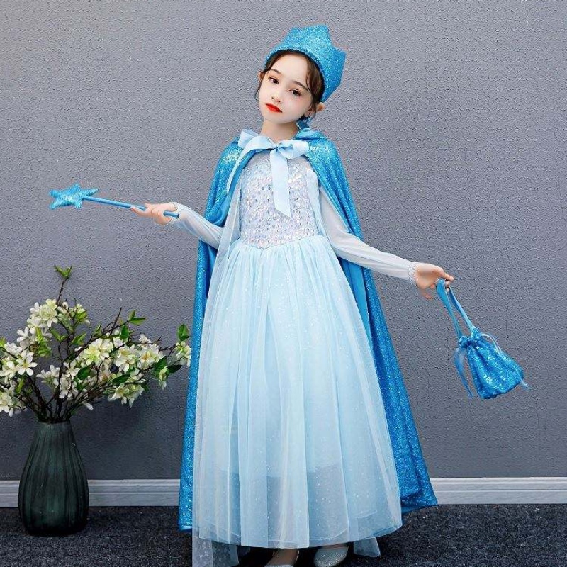 Baige -tyttö paljain Cape Snow Queen Elsa Anna -puku Halloween -joulujuhlat tytöille BX211