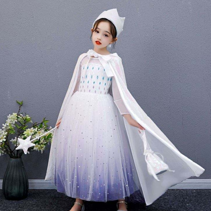 Baige -tyttö paljain Cape Snow Queen Elsa Anna -puku Halloween -joulujuhlat tytöille BX211