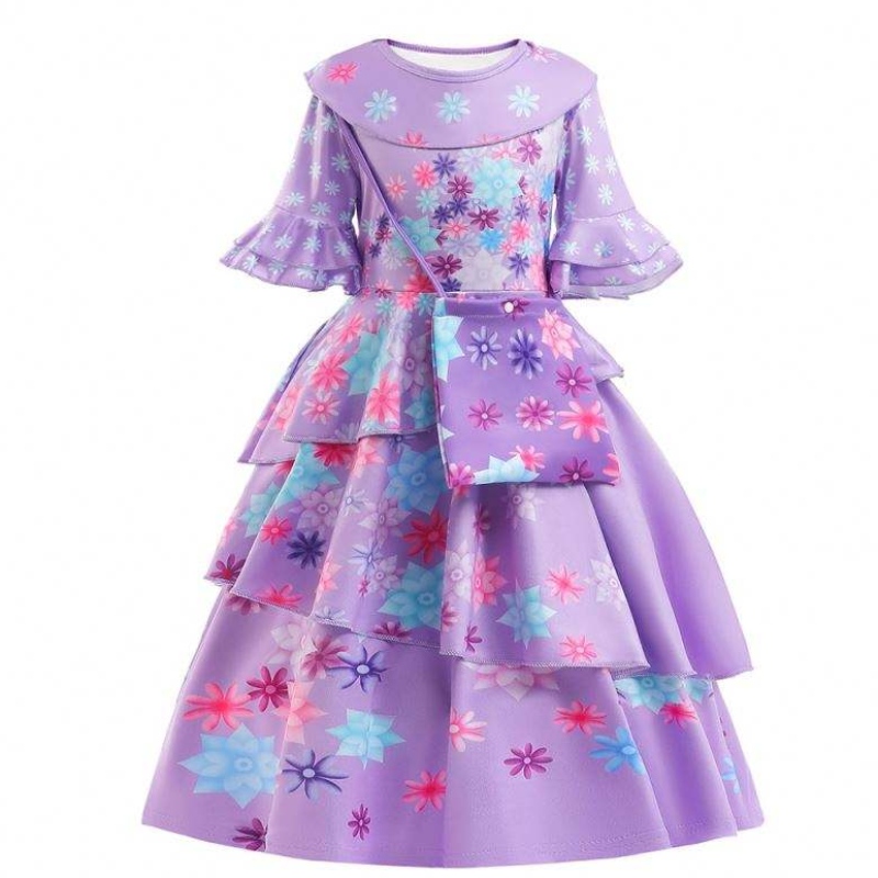 2022 UUSI FAITY KIDEN Encanto -puku Isabella cosplay Flower Printed Daily Wear -mekko tytölle laukussa