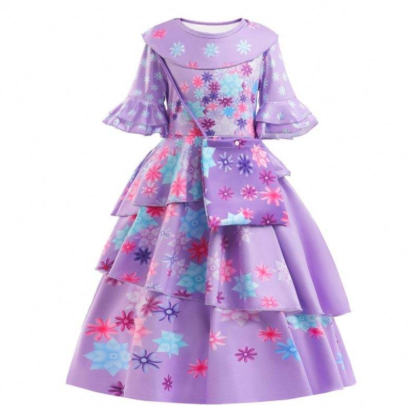 2022 UUSI FAITY KIDEN Encanto -puku Isabella cosplay Flower Printed Daily Wear -mekko tytölle laukussa