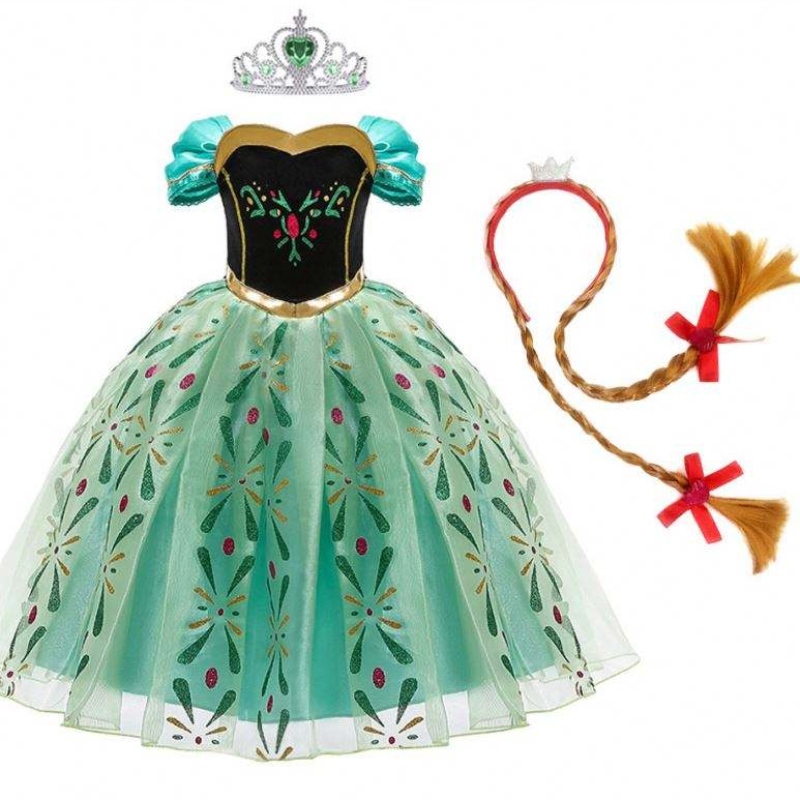 Anna -mekko tytölle cosplay lumi kuningatar prinsessa pukulaiset Halloween -vaatteet lapset syntymäpäivän karnevaalimekko ja peruukki