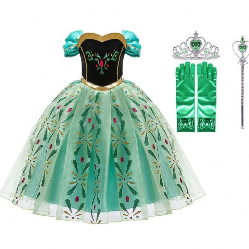 Anna -mekko tytölle cosplay lumi kuningatar prinsessa pukulaiset Halloween -vaatteet lapset syntymäpäivän karnevaalimekko ja peruukki