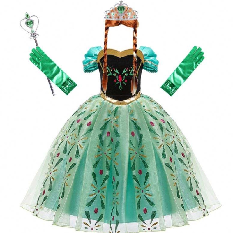 Anna -mekko tytölle cosplay lumi kuningatar prinsessa pukulaiset Halloween -vaatteet lapset syntymäpäivän karnevaalimekko ja peruukki