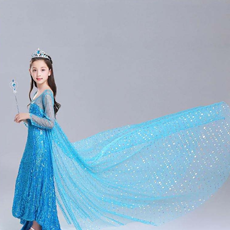 Elsa Dress Kids Girls Cusume Snow Queen 2 Elsa Blue Pink Paljastettu pitkähihainen mekko TV&Elokuvapukut tytöille