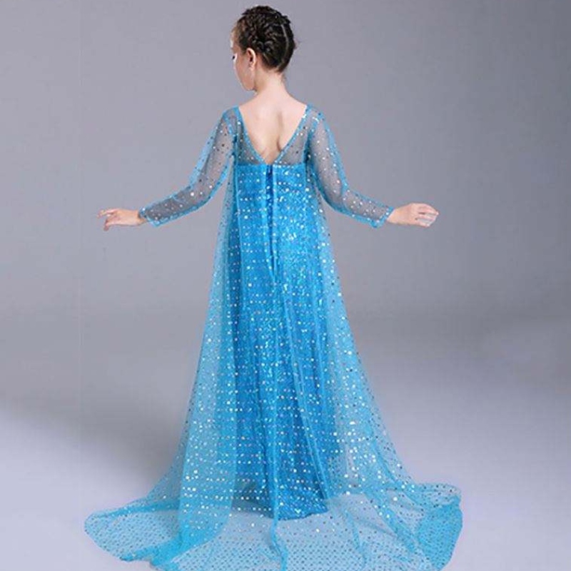 Elsa Dress Kids Girls Cusume Snow Queen 2 Elsa Blue Pink Paljastettu pitkähihainen mekko TV&Elokuvapukut tytöille
