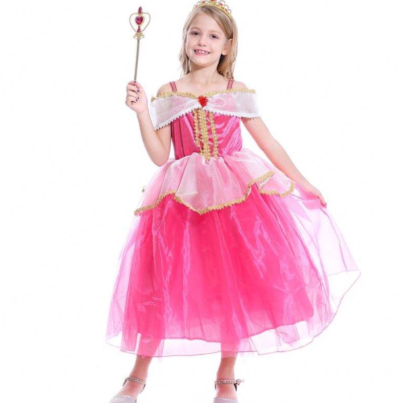 Tytöt Aurora Princess -mekko pitkät hihat olkapäät Lace -kaapin lapset helloween/christmas lahjojen fancy juhlapuut