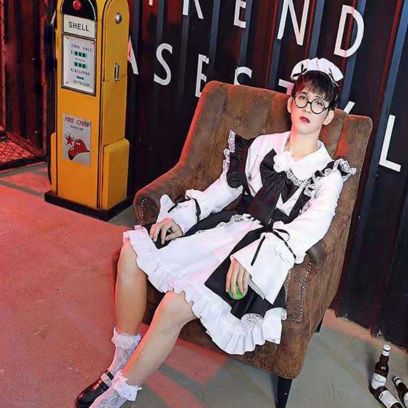 Naisten piika asu anime -mekko mustavalkoinen esiliina mekko lolita mekko miehet kahvila puku cosplay -puku