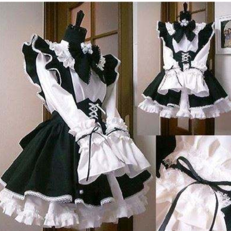 Naisten piika asu anime -mekko mustavalkoinen esiliina mekko lolita mekko miehet kahvila puku cosplay -puku