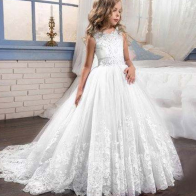 Baige ylellinen prinsessa hihaton juhlapuku tukkumyynti Kids Evening Ball -puku Fancy Birthday Party Prom -puku