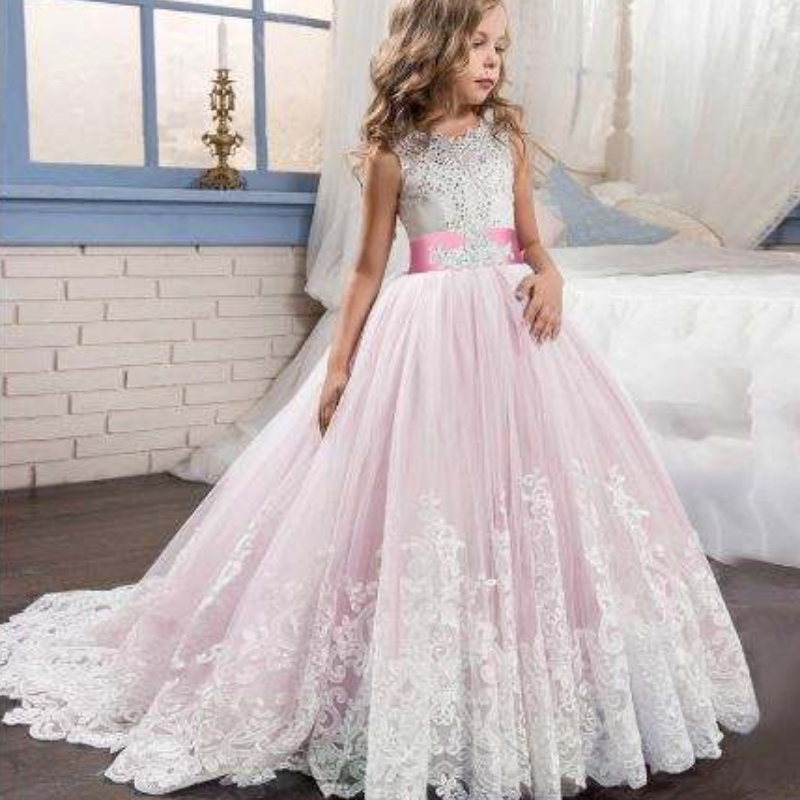 Baige ylellinen prinsessa hihaton juhlapuku tukkumyynti Kids Evening Ball -puku Fancy Birthday Party Prom -puku