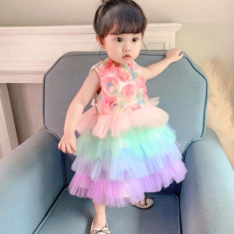 Baige pikkulasten kukka tyttö syntymäpäivä prinsessa pukeutumiskakku muodollinen kukka vaatteet