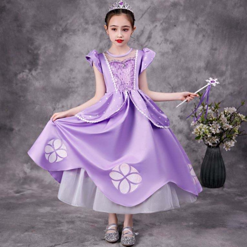 Baige Purple Sofia Rapunzel Elsa Anna Belle Princess Dress TV -elokuvapukut Sofiya Princess for Girl