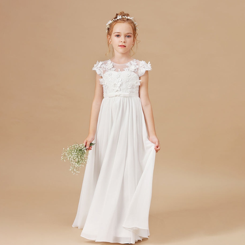 Kukkatyttömekot Applikointi Hihaton lasten syntymäpäiväjuhlat -sivupukujen häät Ensimmäinen Primera Communion Elegant vestidos 2-14