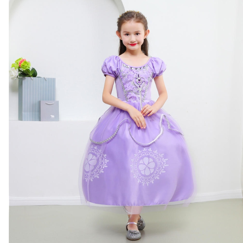 Prinsessa Sofia -mekko tyttölapset Cosplay Puff Sleeve Kerros mekot lapsijuhlat Syntymäpäivä hääpallopuku