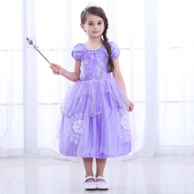 Prinsessa Sofia -mekko tyttölapset Cosplay Puff Sleeve Kerros mekot lapsijuhlat Syntymäpäivä hääpallopuku