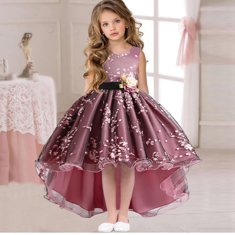 2022 Pageant Vintage Dress Kids Party Ensimmäinen morsiusneitojen mekko tytöille Lasten pukuhääpuku tyttö Vastinvauva Vesido Teen