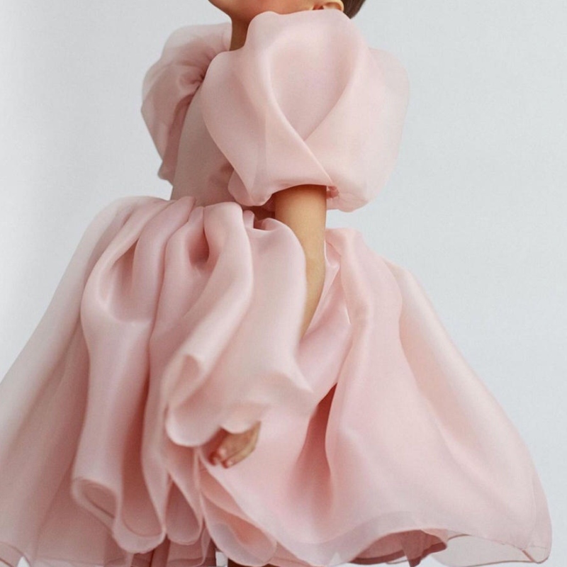 Muotityttö prinsessa vintage -mekko tylli lapsi vestido puff hiha vaaleanpunainen hääjuhlat syntymäpäivä tutu lapsi pallo puku mekko