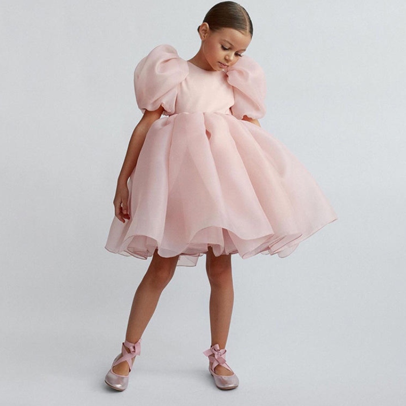 Muotityttö prinsessa vintage -mekko tylli lapsi vestido puff hiha vaaleanpunainen hääjuhlat syntymäpäivä tutu lapsi pallo puku mekko