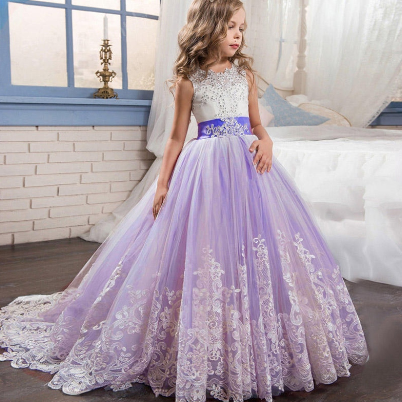 2022 Kesätyttöjen mekko pitkät lapset morsiusneitojen mekot Princess Party Wedding Dress 3 10 14 vuotta Vestido