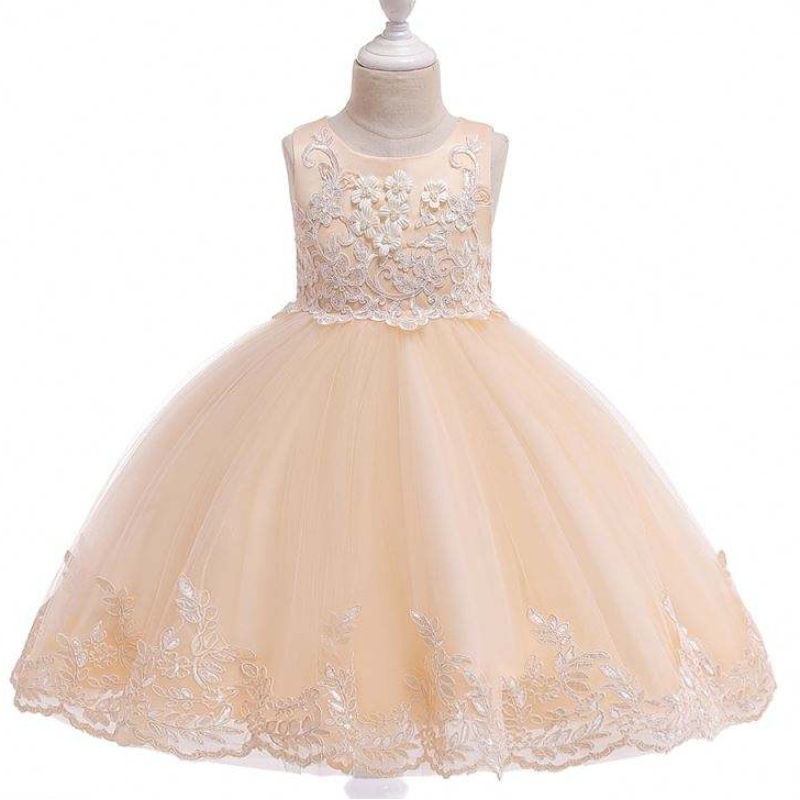 Baige Summer Kids Sequin Party Dress Flower Girl Lace Hihaton Frock Girl Syntymäpäivämekot Kukka tyttö Net -mekot