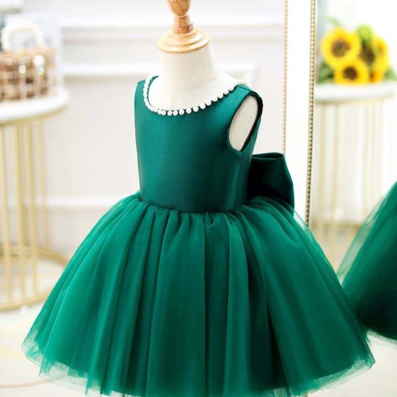 Baige Taapero Prinsessa Flower V Back Beading Dress Vauvatyttö Syntymäpäivähääjuhlat mekot