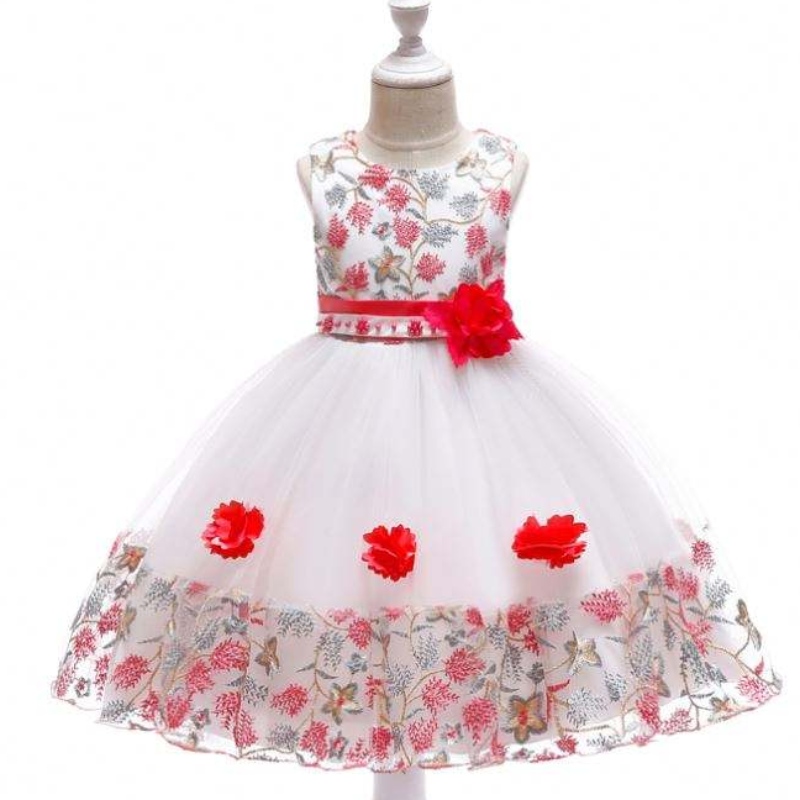 Uusi saapuminen Flutter Hihaton tyttövauva Syntymäpäiväjuhla -pukeutuminen Lapset Frocks -malleja 8 -vuotiaille lapsille L5045