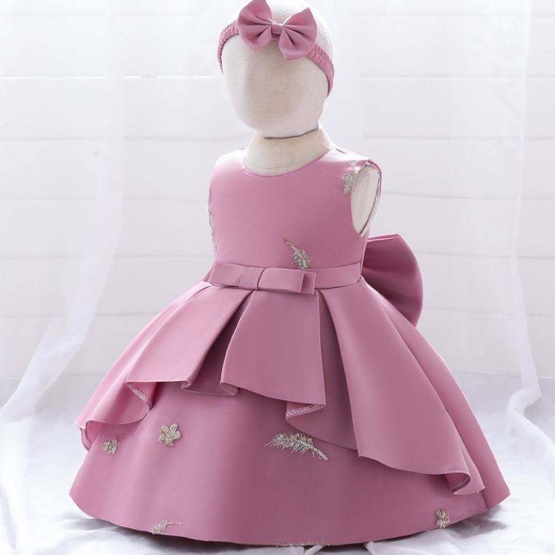Baige 2 -Year Baby Lace Party Frock Big Bow Princess Wedding Ball Gown Design Kids Syntymäpäiväkirjonta Taapero tyttömekko