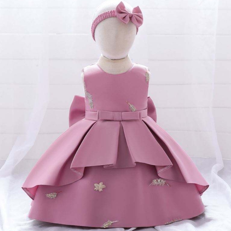 Baige Baby Frock Design 1 vuoden syntymäpäivämekko tyttö prinsessa kukkapuvut ilmaisella pääpannalla