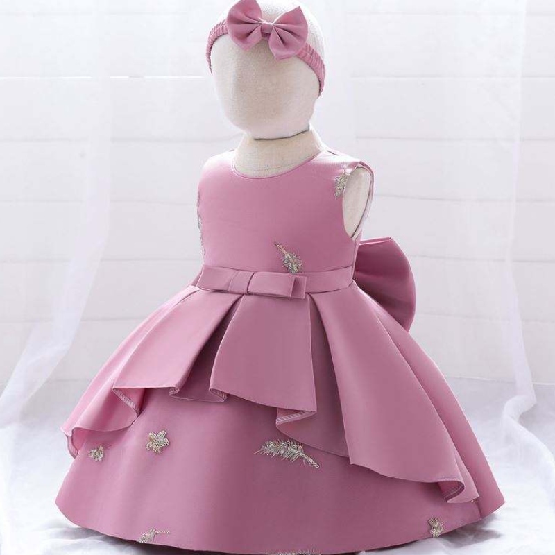 Baige Baby Frock Design 1 vuoden syntymäpäivämekko tyttö prinsessa kukkapuvut ilmaisella pääpannalla