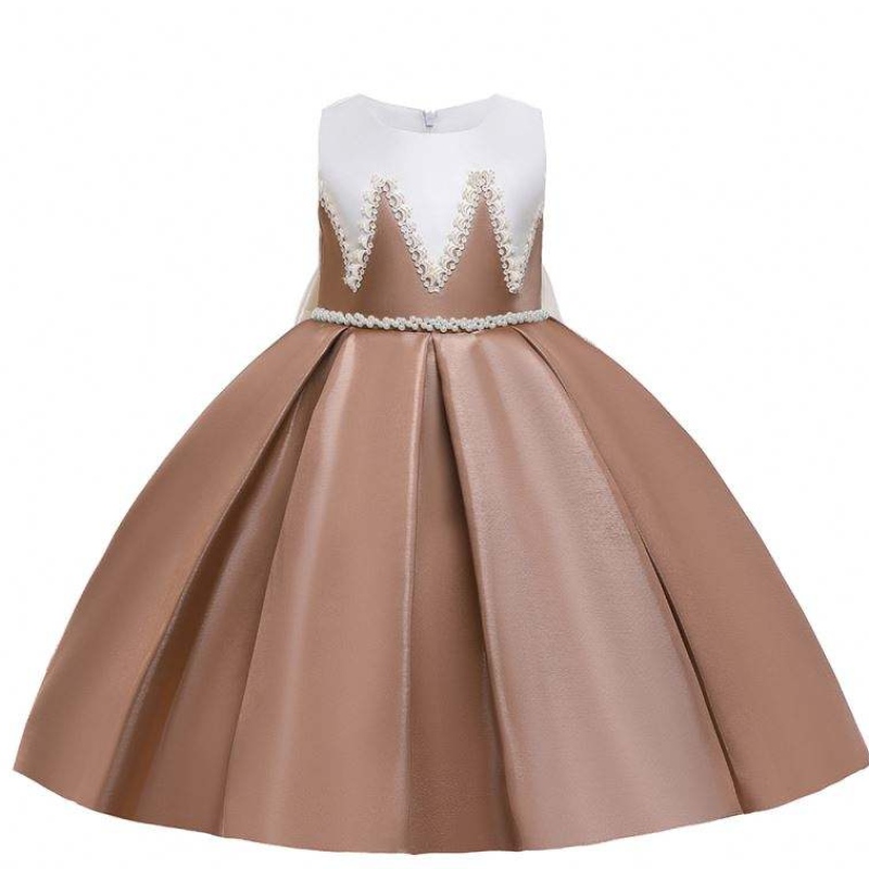 Baige Little Girl Birthday Party Dress Kids -kirjonta paljetti mesh Satin -mekot