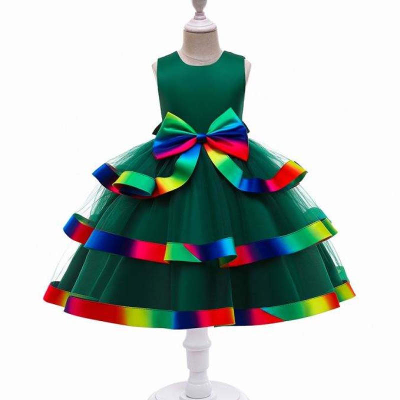 Baige tyttövauvan kerrostettu prinsessa mekko Uusi muoti Kids Wedding Party Wear Ball -puku