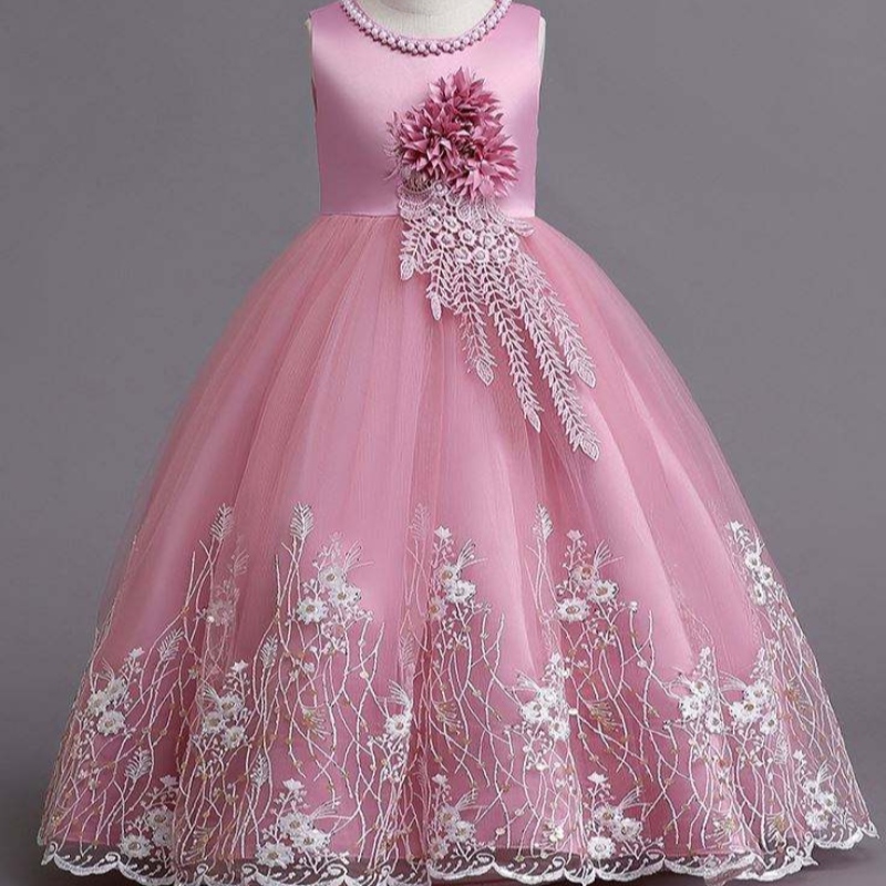 Baige -vauvatuotteet Girls Maxi Long Bated Ball Gown Kids Kerrostettu Net ProM -juhlakko