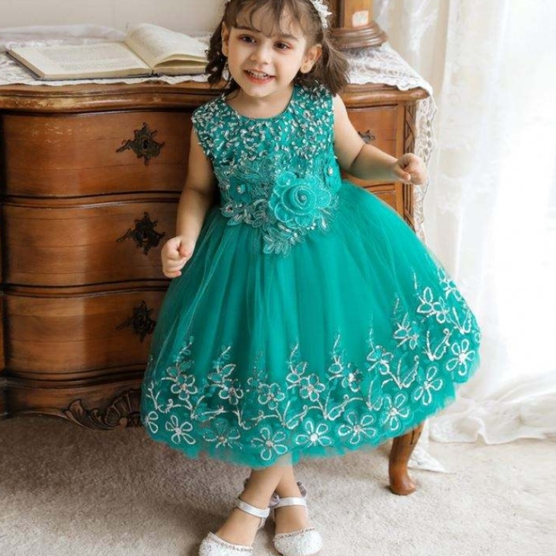 Baige Kids Fancy kirjonta Kukkamekko 0-5-vuotias tyttövauva Lapset Net Frock Design Tyylikäs hääjuhlamekko lapsille