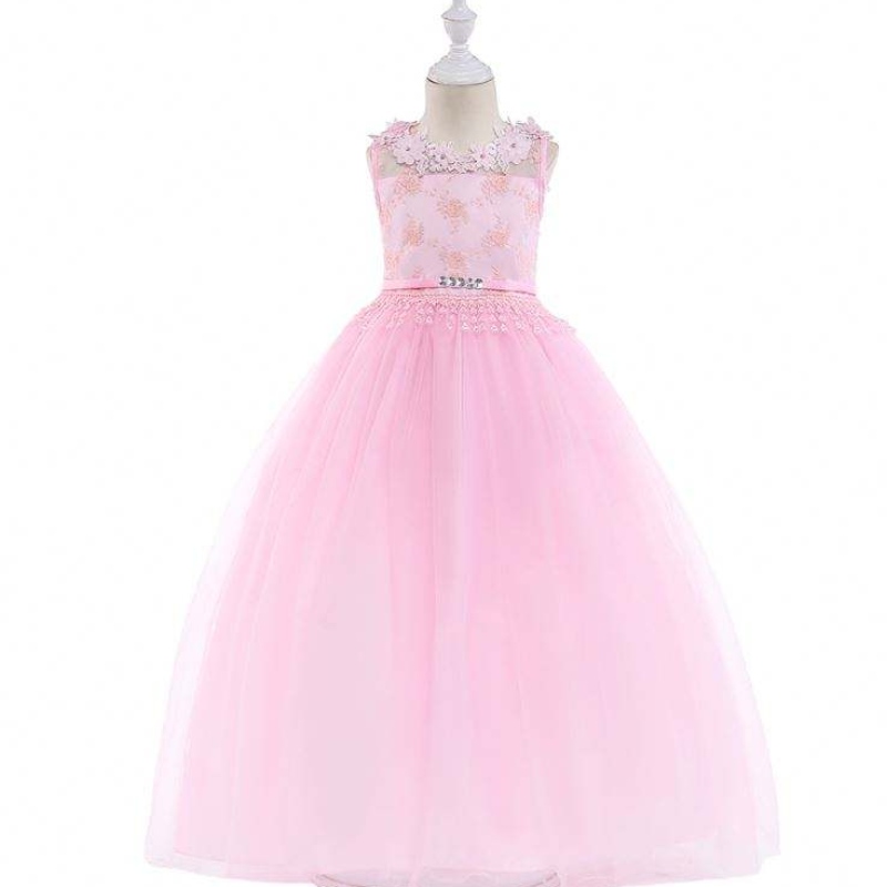 Baige New Style Kids Party Dress Girls Häämekot morsiamen puku Pink Flower Children Iltavaatteet