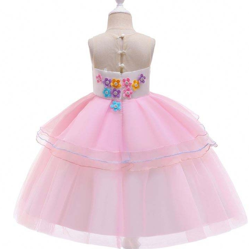 Uusi saapuminen Kids Flower Unicorn -mekko Vauvan mukautetut vaatteet Lapset Frock Designs DJS006