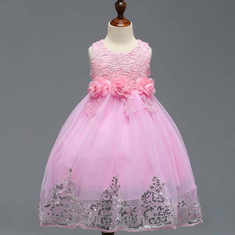 Viimeisin vauva Frock Design Boutique Kids Clothing Lace Sequin Girl Party Dress L7791