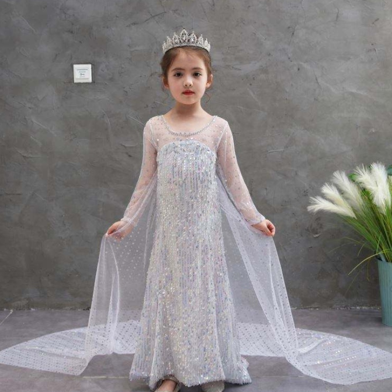 Snow Queen 2 Elsa Anna Puku Lasten mekko tyttöjuhlat Halloween Syntymäpäivän cosplay -mekko paistalla pitkä viitta