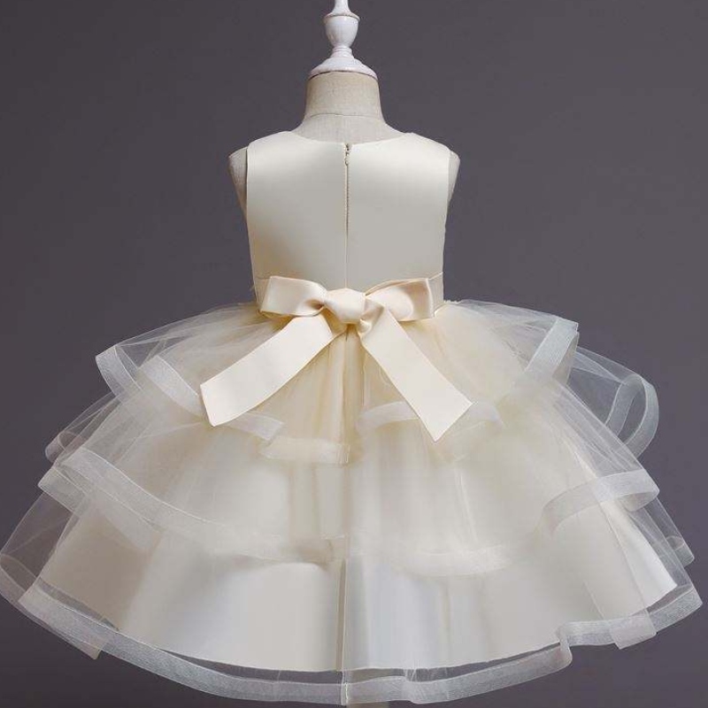 Baige Flower Girl Dress Kids Party Gown Baby Tutu Princess -mekko helmen polven pituus Syntymäpäivävaatteet